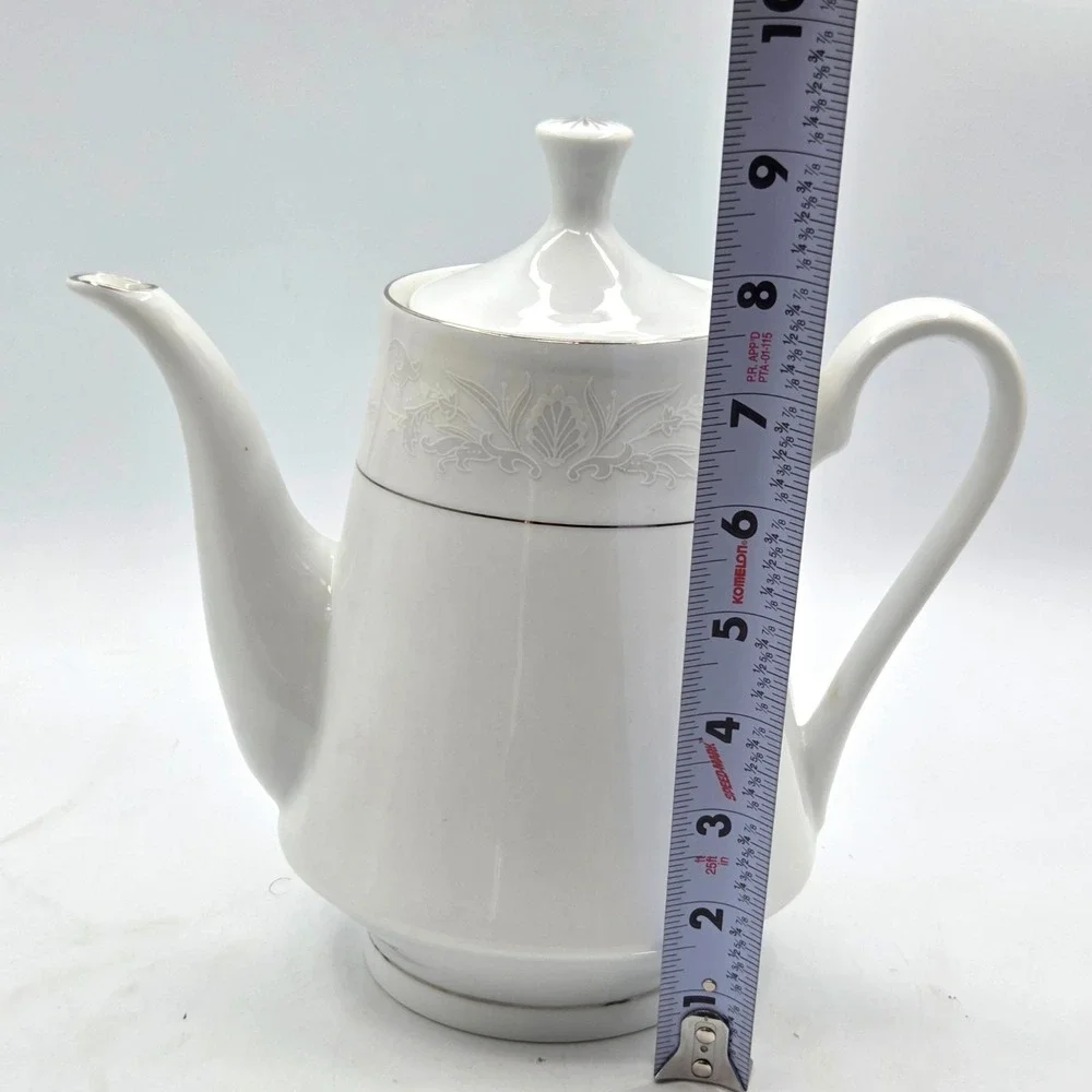 Crown‎ Ming Fine China Jian Shiang Teapot - Royal Palm Design, Silver Trim